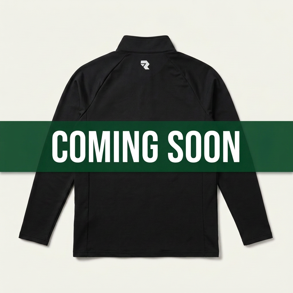 Quarter-zip back with matching Coming Soon banner