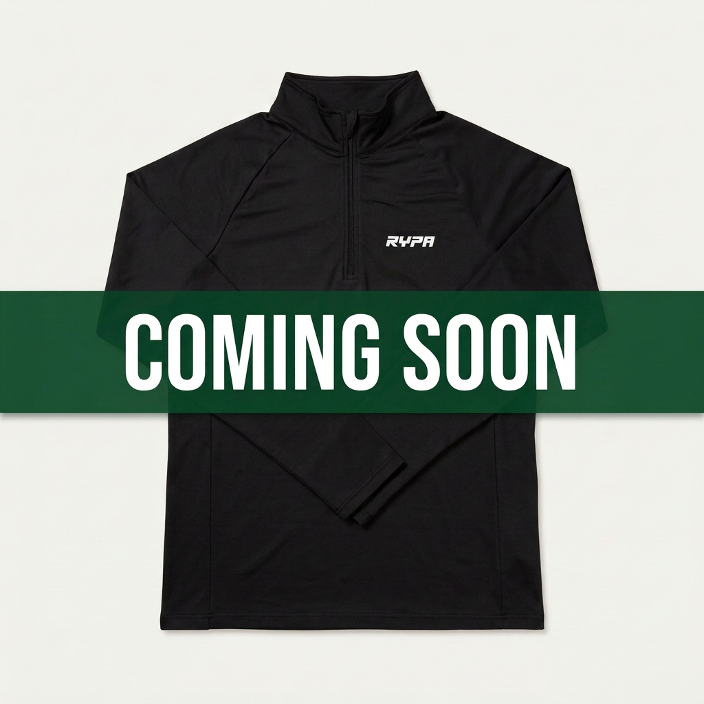 Quarter-zip front with matching Coming Soon banner
