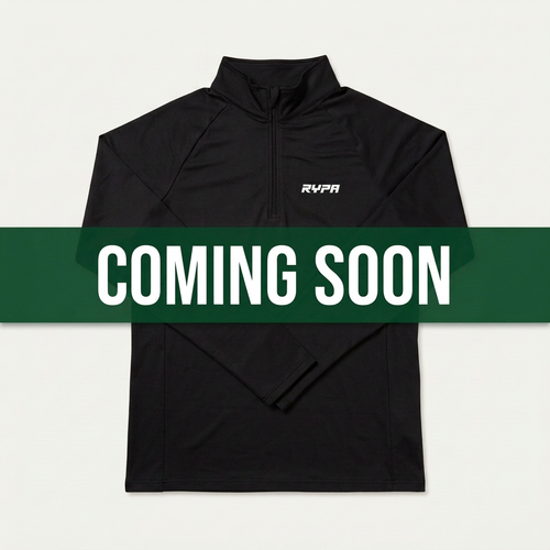 Quarter-zip front with matching Coming Soon banner